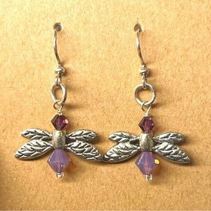 Silver and Purple Dragonfly Earrings